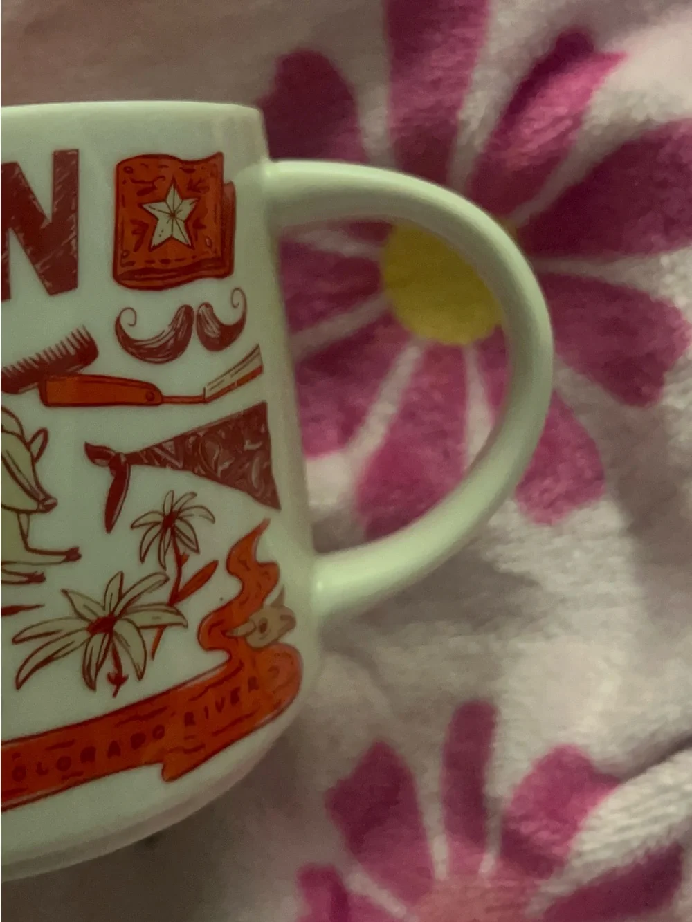 Starbucks White Mug with Orange Graphic Accents